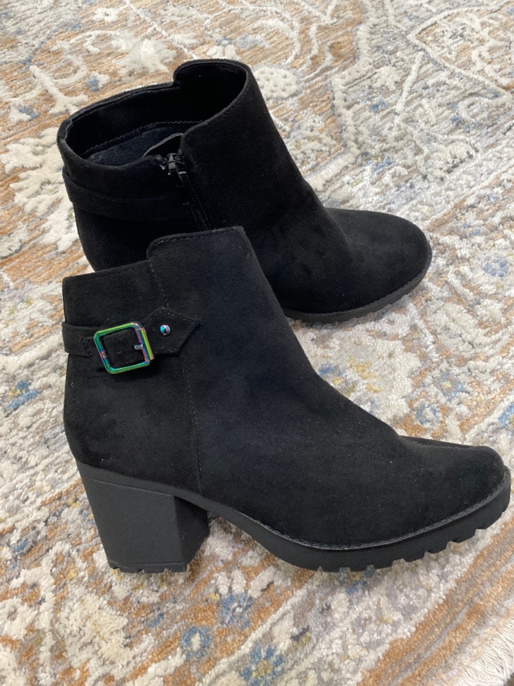 Sugar Brooke black ankle heeled booties boots womens size 4 4m pull on side zip